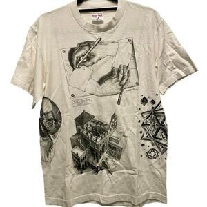 Vintage 90s M.C. Escher AOP Wraparound Art 1990 Single Stitch Shirt Adult Large